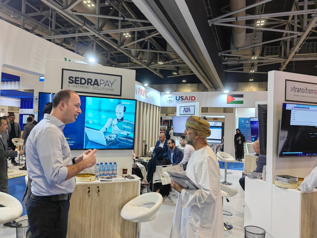 intajICTJO's tweet photo. Another busy day in the #Jordan_Pavilion at #COMEX_2023 

Pass by the Pavilion located in hall4 to discover #AccesstoArabia @AwaelTechCo @FalconsSoft #Evokeyjo @mindrocketsinc @MediaPlusJordan #Sedrapay #TransitionTech solutions

@comexglobalex https://t.co/kFtFyTQtXw