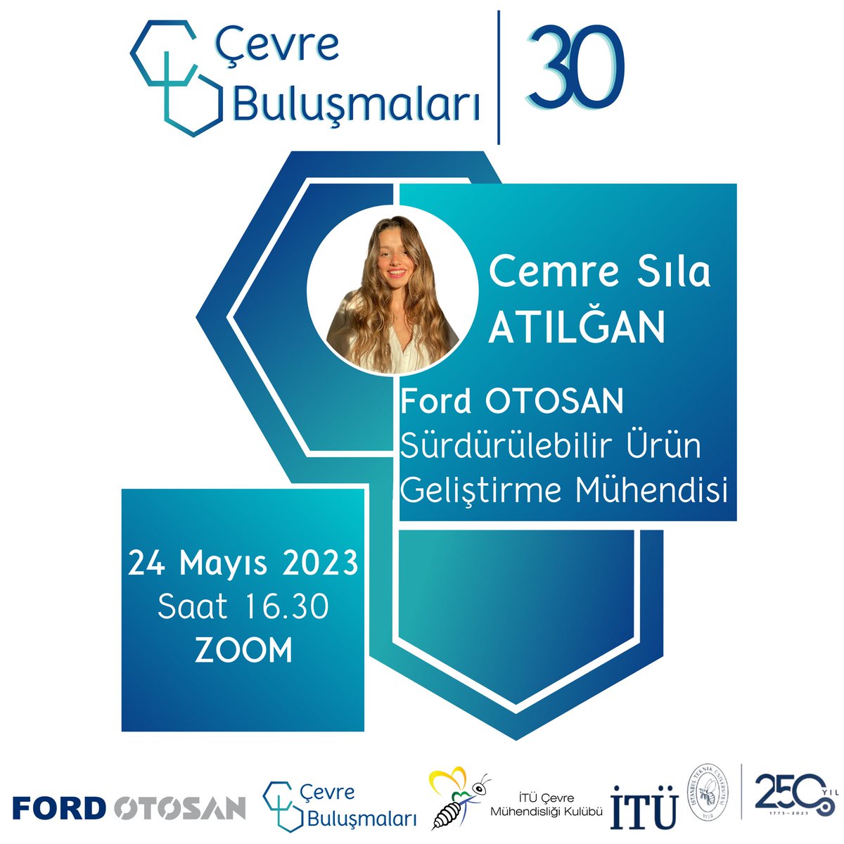 itu_cmk's tweet photo. Dönemin son Çevre Buluşmaları 24 Mayıs Çarşamba günü saat 16.30’da İTÜ Çevre Mühendisliği ve Makine Mühendisliği çap mezunu olan ve Ford Otosan’da Sürdürülebilir Ürün Geliştirme Mühendisi olarak çalışan Cemre Sıla Atılğan'ın katılımı ile zoom üzerinden gerçekleşecektir. 💙🐝 https://t.co/ciDcYsfKCf