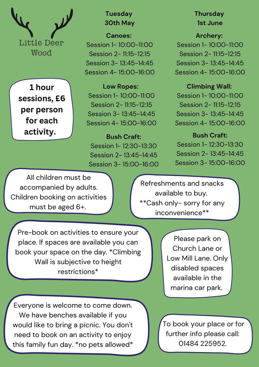 Come down and join us for our family fun day! Everyone is welcome. Book on for some of our activity sessions at only £6 a session! This a great opportunity to try something new this half term break! Message or call us to find out more info. #LittleDeerWood #AdventureForAll