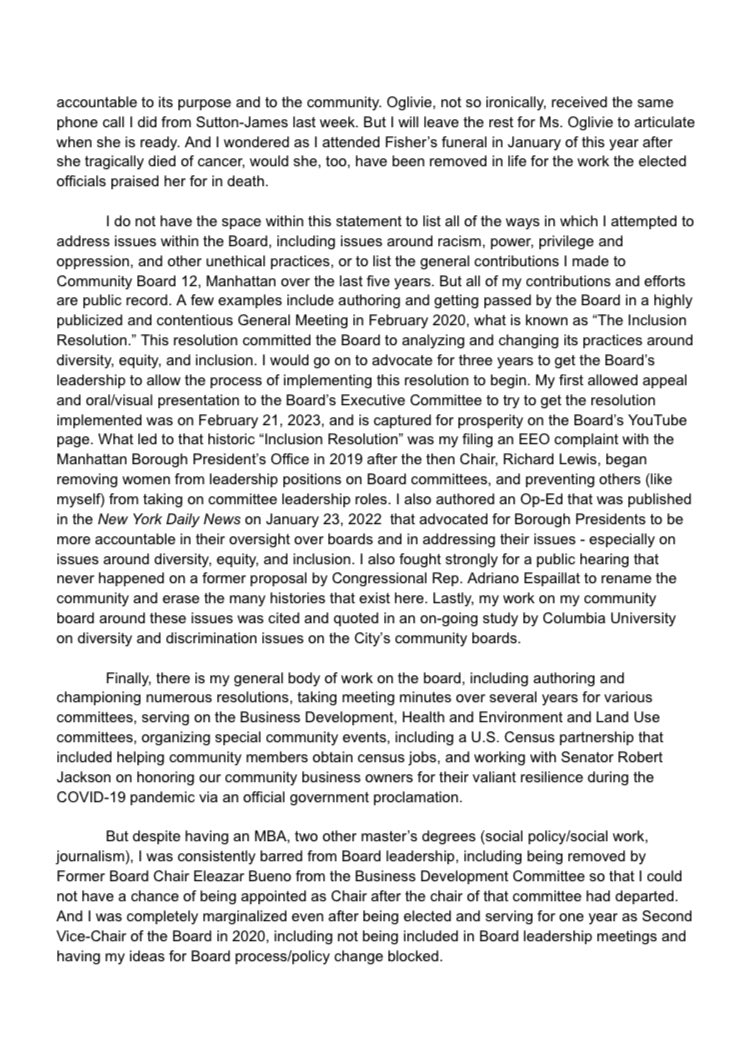 Cb12Tm's tweet photo. My Statement on Not Being Reappointed to Manhattan Community Board, 12 https://t.co/oPNlOV3CsJ