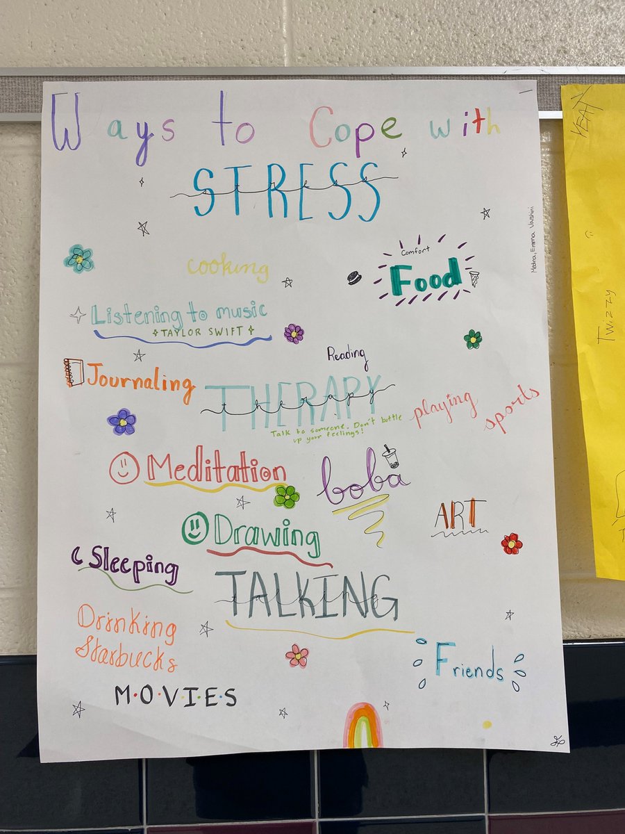 LCPS_Mercer's tweet image. Mercer students created banners on ways to cope with stress for May to honor Mental Health Awareness Month. #BuildingaLegacy