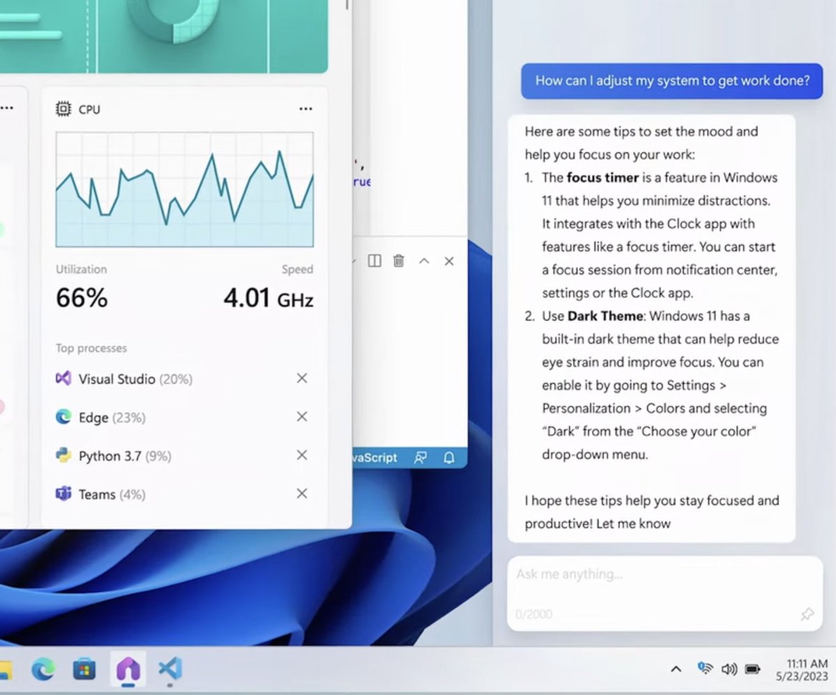 LanceUlanoff's tweet image. If it works as well as I hope it does, Microsoft Windows Copilot on Windows 11 might mean I do a lot less tech support for my Windows-running friends. #Build2023