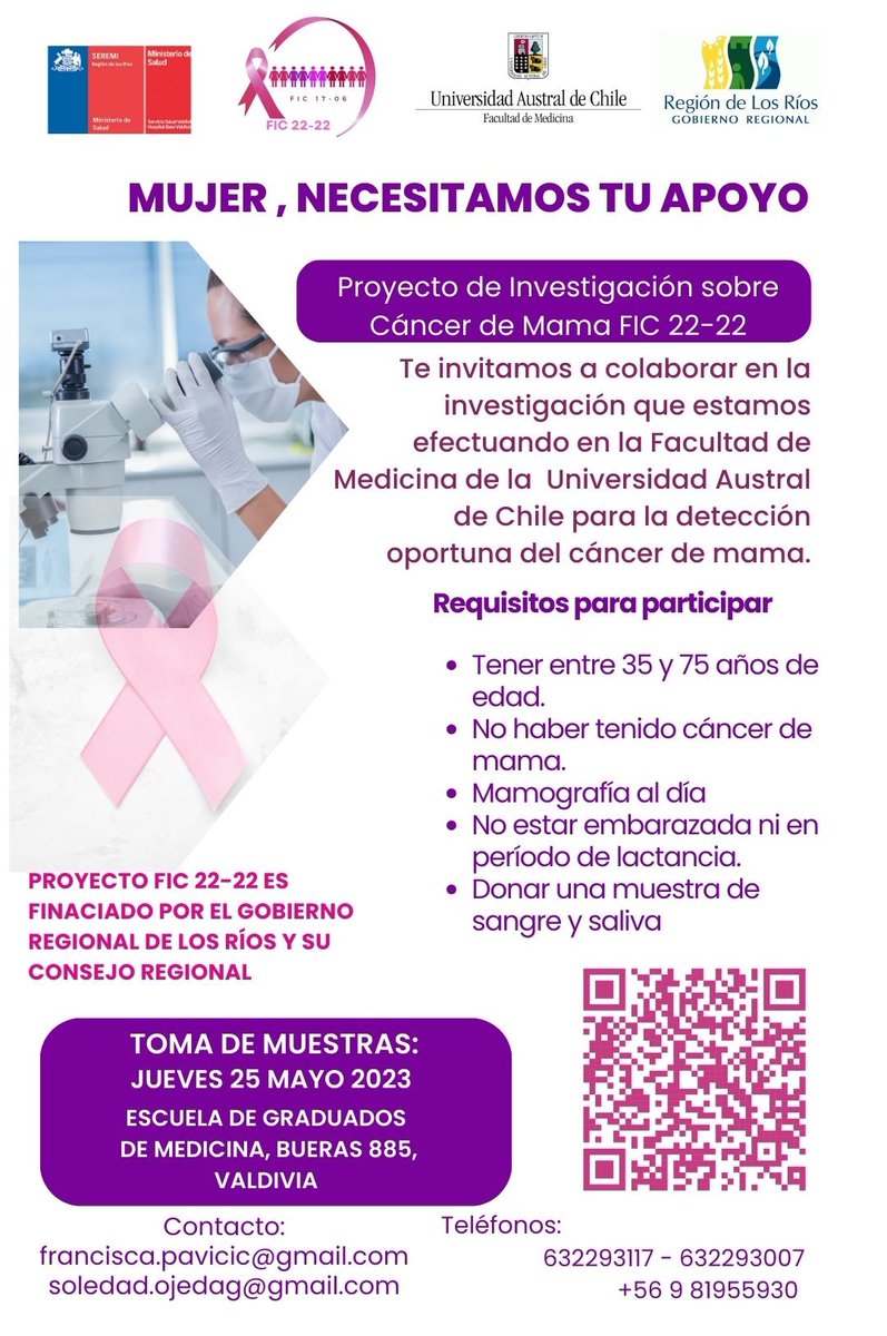 fame_uach's tweet photo. Invitan a mujeres de #valdiviacl a colaborar en proyecto de investigación de cáncer de mama.
https://t.co/gl6qMBmXxk https://t.co/VBvVk7P4bl