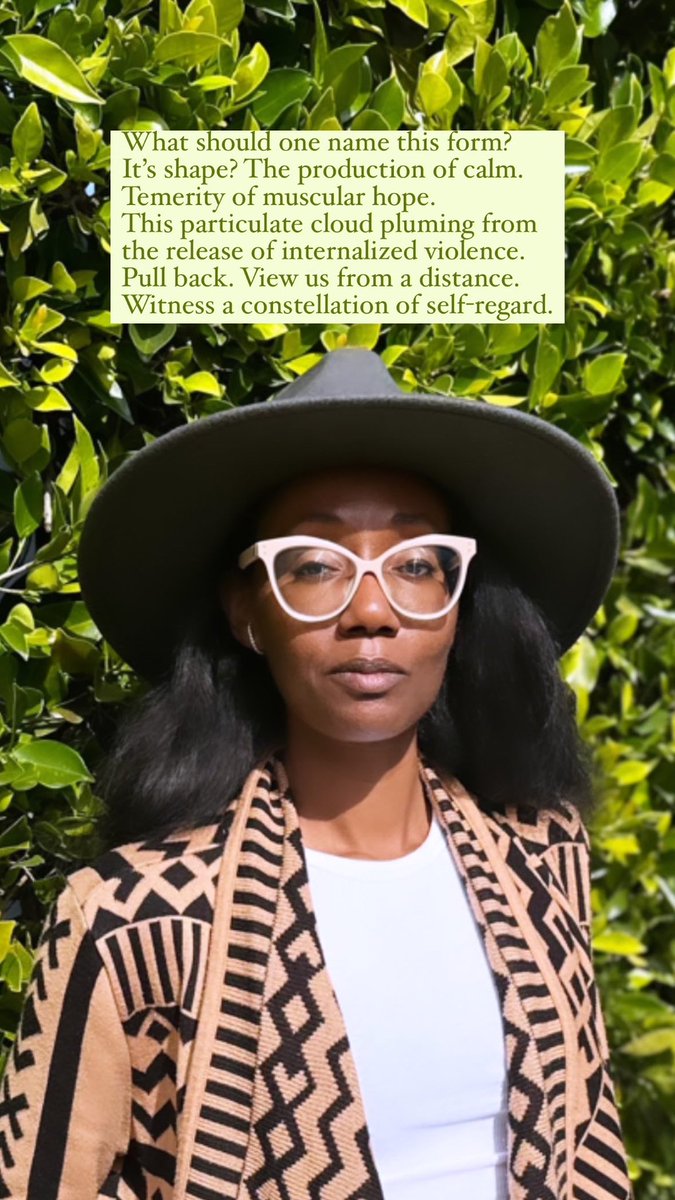 What should one call this form?
Its shape? The production of calm.
Temerity of muscular hope.
This particulate cloud pluming from
the release of internalized violence.
Pull back. View us from a distance.
Witness a constellation of self-regard.