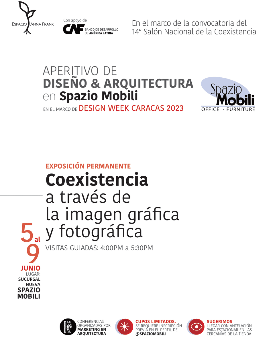 EspacioAF's tweet photo. De la imagen inspiradora a la acción transformadora.

En el marco de la Semana del Diseño Caracas y del #14SNC2023, te invitamos a disfrutar de nuestra exposición “Coexistencia a través de la imagen gráfica y fotográfica”, del lunes 5 al 8 de junio en @SpazioMobiliVE. https://t.co/C0zHT4o6Ta