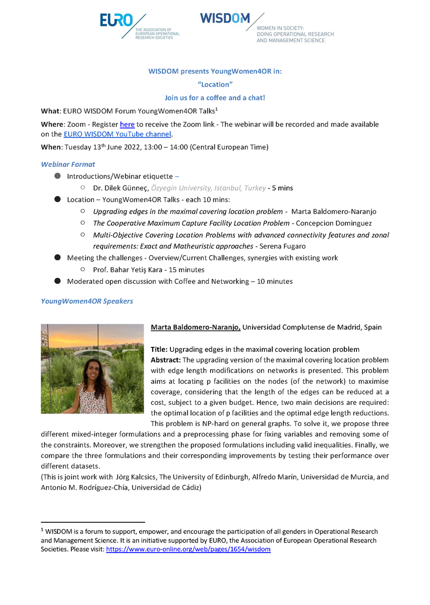 DoloresRomeroM's tweet photo. 🗓️#SaveTheDate 

👉Join us at the #WISDOM #YW4OR Webinar on  #Location June 13, 1-2pm CET  

👉Register at: https://t.co/aoafm6jBzY

@EUROonline_News
@nancyaukna
@MariaAndreinaFr
@ozgenkaraer
@fssalman
@euro_wisdom
#WomenInSTEM https://t.co/6Z8ZsT8h9h