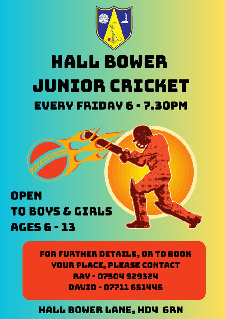 Junior Training every Friday at Hall Bower, bar open for refreshments during training.