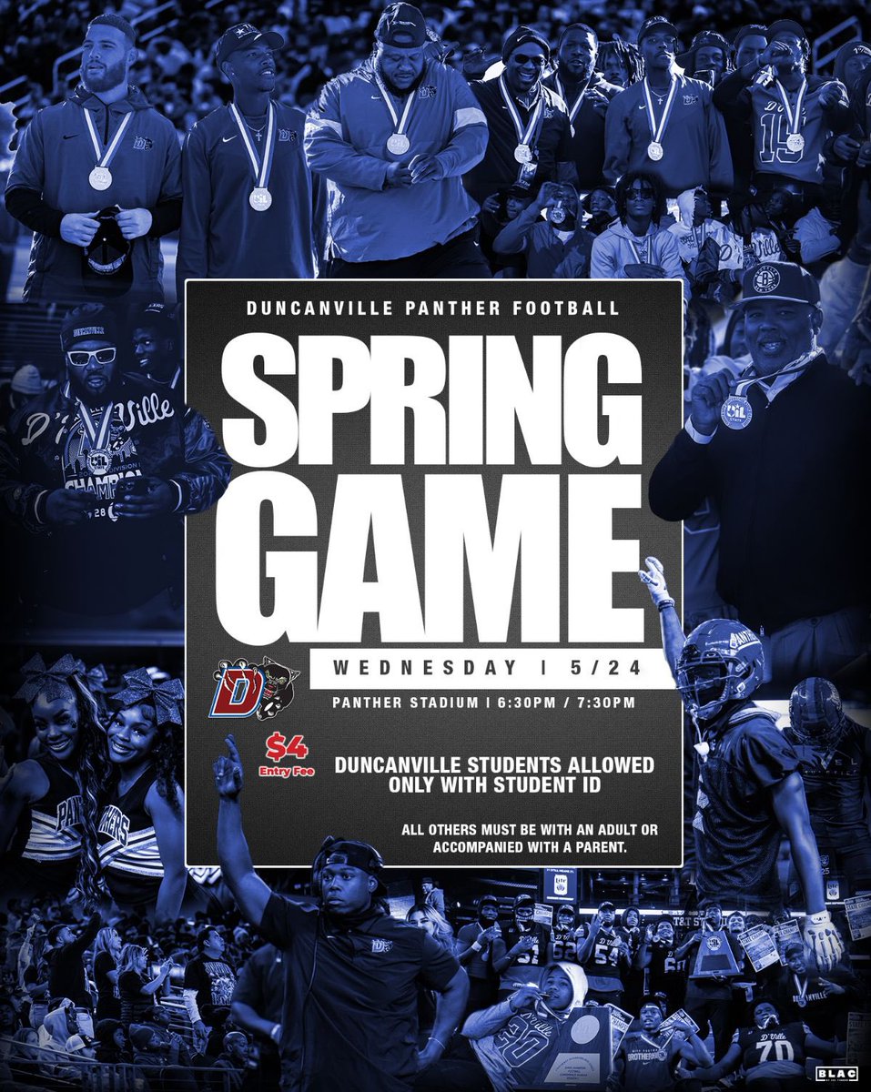 Spring Game Tomorrow 6:30/7:30 PM‼️

🎟️ duncanvilleisd.org/departments/at…

#LockTheGates | #BuiltDifferent