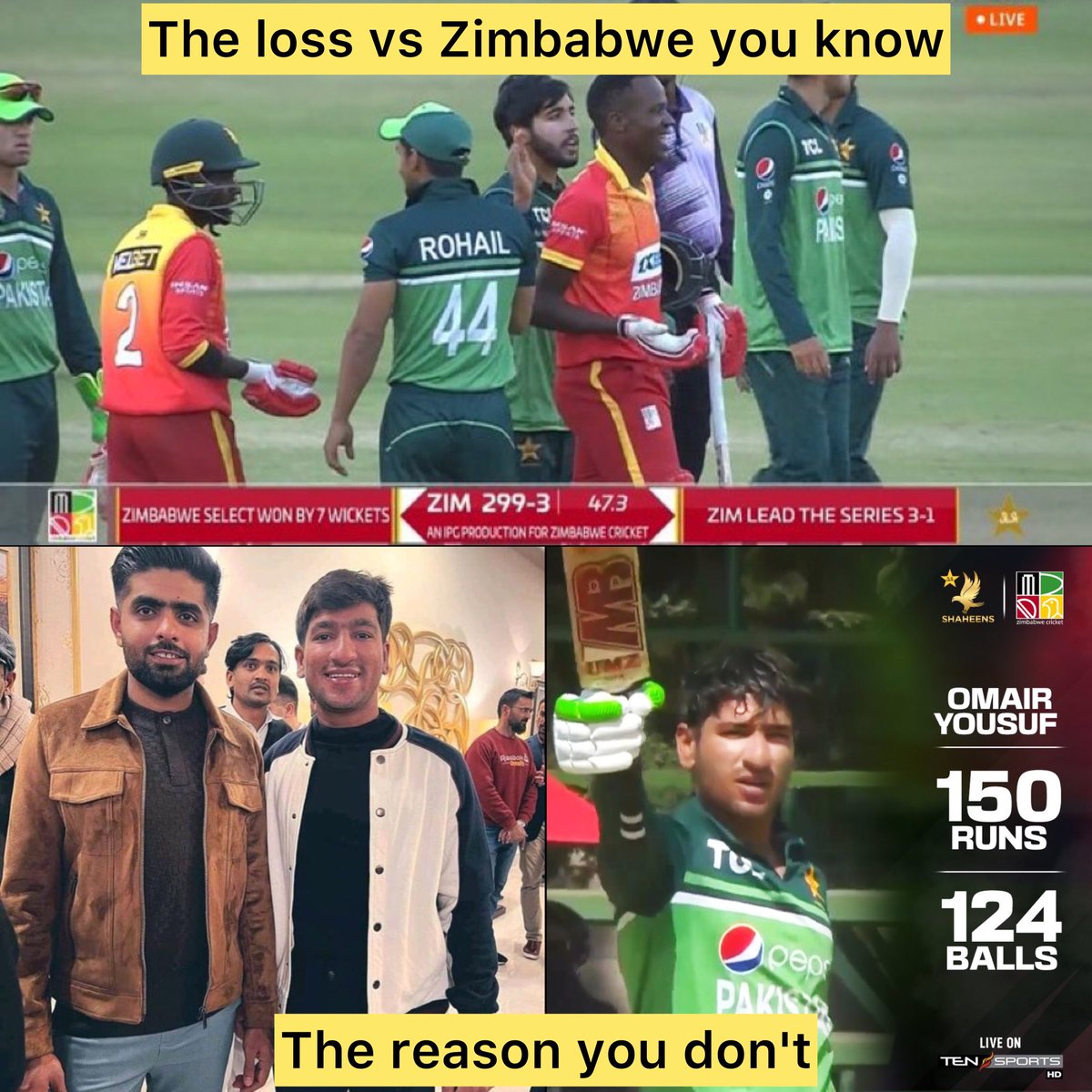 Zim babar azam inspiring young generation to follow his foot steps and lose vs Zimbabwe 😆

#ZIMvPAK