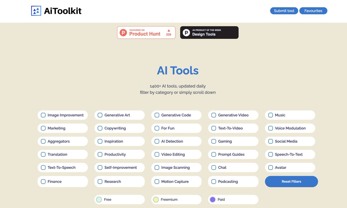 My AI tool aggregator has been completely revamped🔥

🤝 1400+ AI Tools

🚀Faster

❤️Favouriting no longer requires login

🔥Personal favorites page

🧐Easier on the eyes

💞Sort by popular

🔨Submit-a-tool

Thank you for all the feedback, keep it coming!

aitoolkit.org