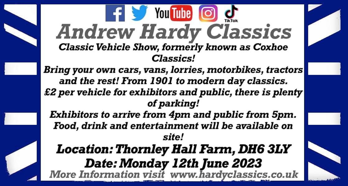 LESS THAN 3 WEEKS TO GO for the Andrew Hardy Classics Classic Vehicle Show🇬🇧 
#carshow #classiccar #classiccars #car #cars #classiccarshow #durham #coxhoe #northeast #durhamcars #durhamcarshow #hardyclassics
