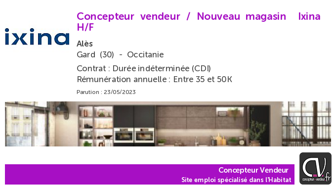 ConcepteurV's tweet photo. Offre d'emploi  Concepteur vendeur / Nouveau magasin  - Ixina - Alès (30) https://t.co/quVKdZmICz https://t.co/yKmAC9mkTY