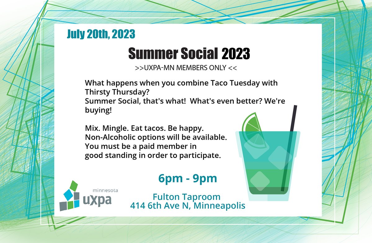 It's the UXPAMN Summer Social!
6 - 9pm 
Fulton Taproom
414 6th Ave N, Minneapolis
Register Here: uxpamn.org/event-5270003

Non-Alcoholic options available

You must be a paid member in good standing in order to participate.
Join here------&gt; uxpamn.org/join

#uxpamn#uxpa