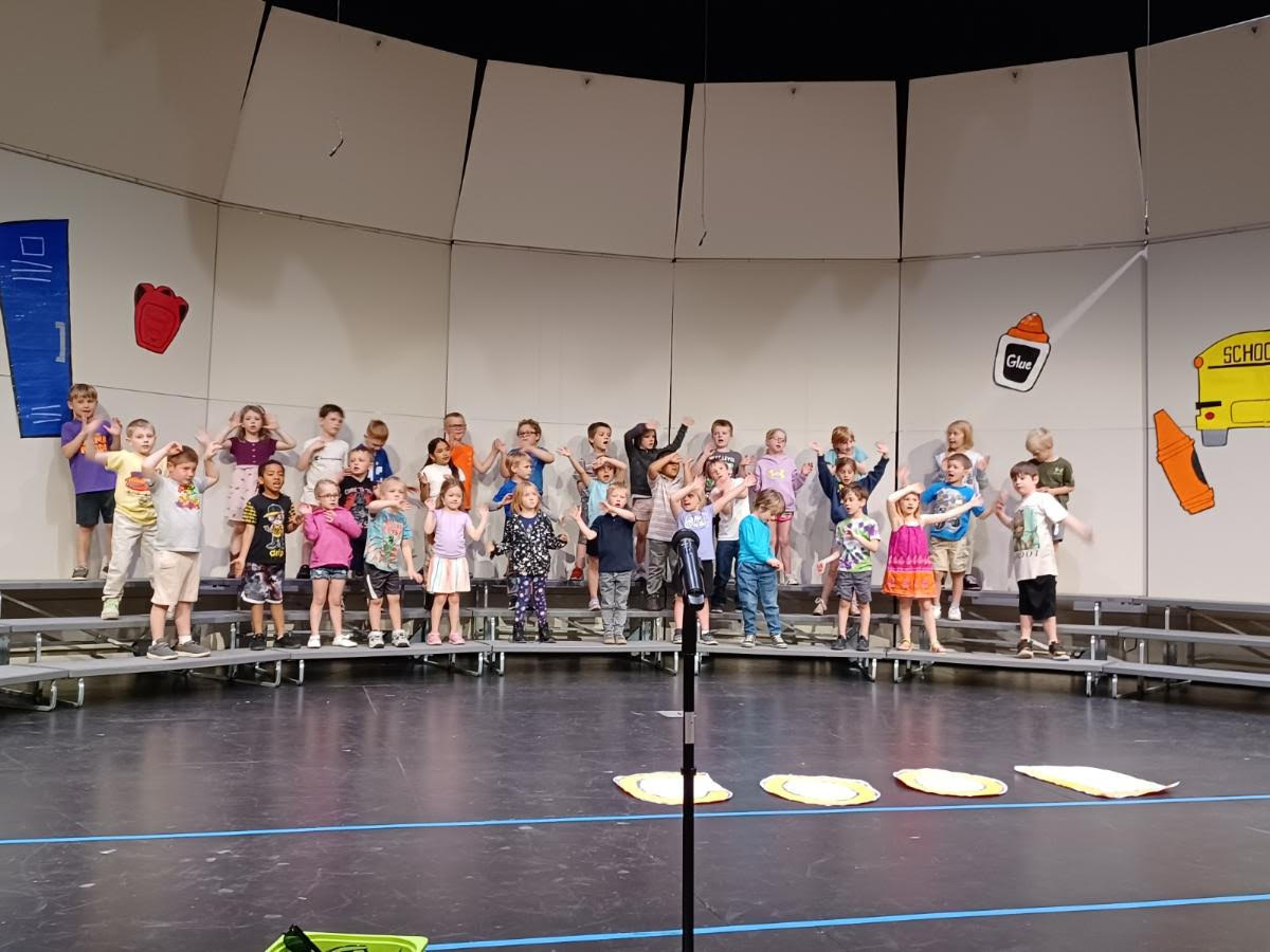 🎵Here we go...School is Cool - Winsted Elementary Kindergarten program is tonight on the big stage at the high school. We practiced this morning and are ready! 🎵 #hlwwlakers #hlwwproud #kinders #musicprogram