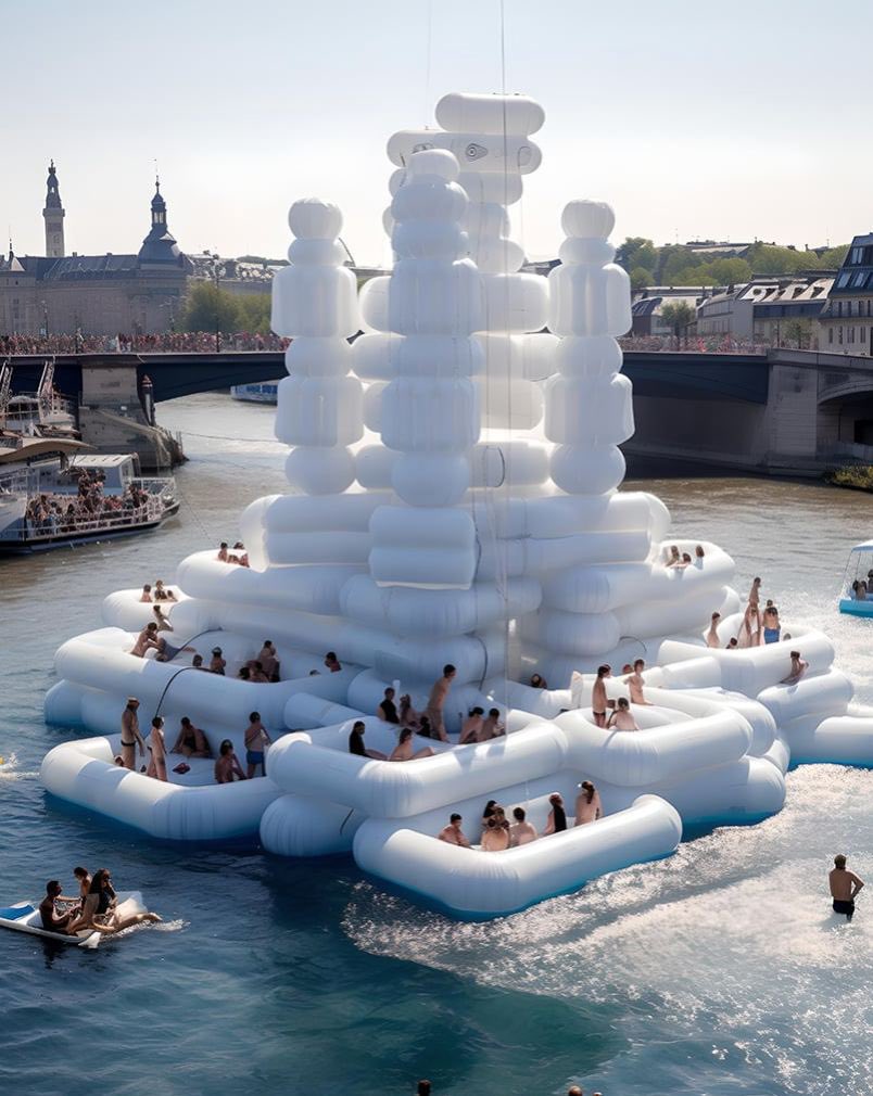anasaea_art's tweet photo. floating fantasies by inflates bustling social spaces amid the river seine using midjourney. So, let's imagine that this summer we'll spend on sustainable Floating Fantasies. https://t.co/BOL6pTaCvO