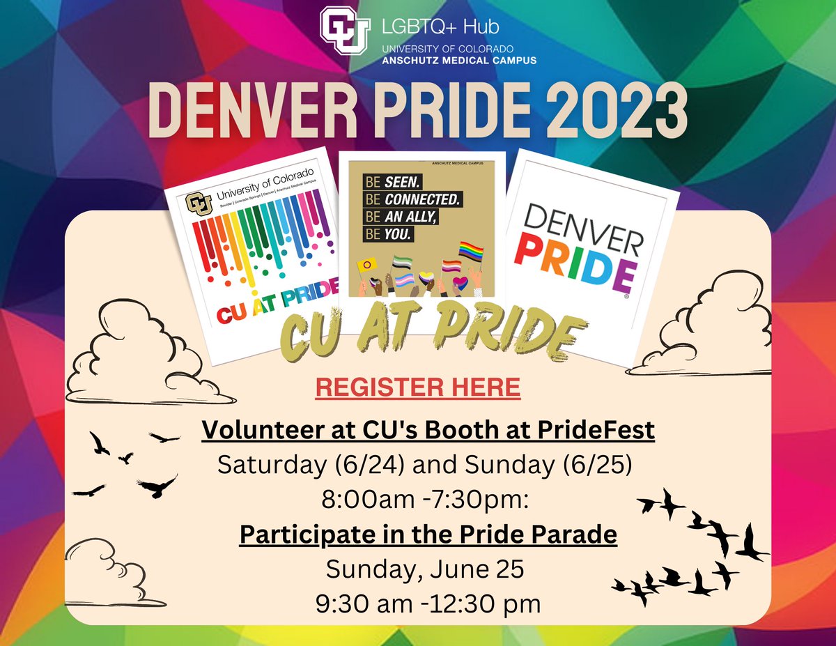 Who's ready for #PrideMonth? 
We are! Check out the Anschutz #LGBTQAI+ Hub's website to stay informed of all the happenings around campus and beyond! cuanschutz.edu/offices/divers…
#CUATPRIDE #ATCUWESeeYOU #Pride  

Please Share!