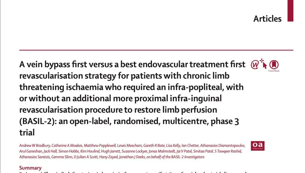 Dr. Efe Ozturk (@efeozturkdpm) on Twitter photo BASIL-2 points towards endovascular-first revascularisation strategy in CLTI patients <a href="/VascularNews/">Vascular News</a> bit.ly/437s20C BASIL-2 points towards endovascular-first revascularisation strategy in CLTI patients <a href="/VascularNews/">Vascular News</a> bit.ly/437s20C