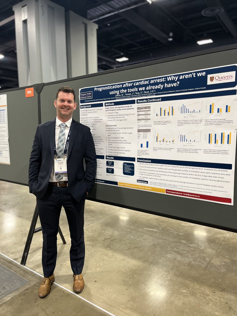 One of our current fellows, @m_jefkins presenting his work describing how we use various tools for #neuroprognostication after cardiac arrest. Short version-we can do better! @atscommunity