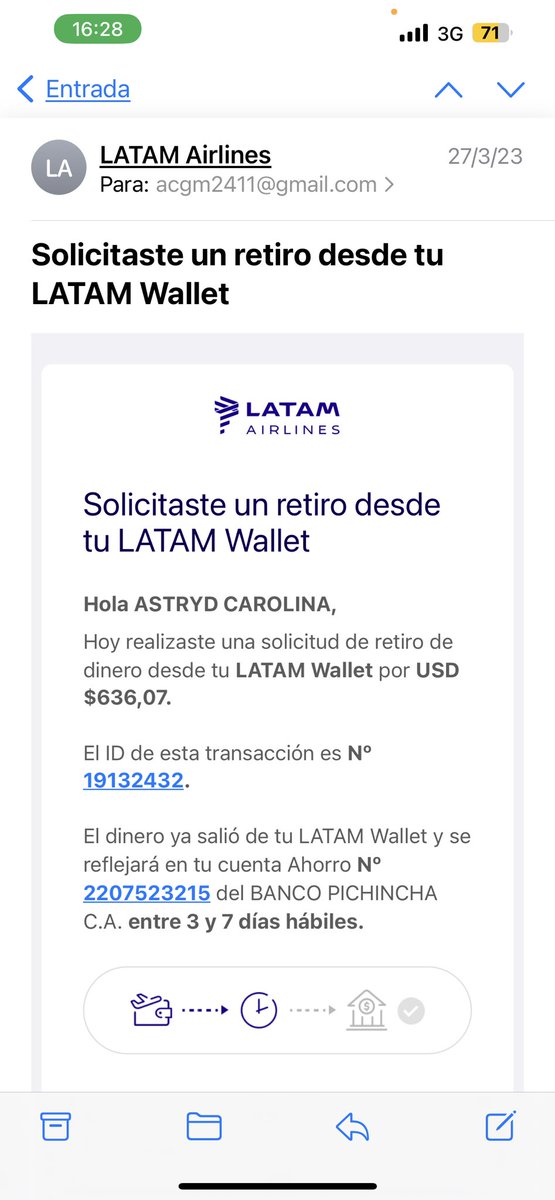 astryd90's tweet photo. El dinero tampoco está en mi Latam Wallet, necesito una explicación @LATAM_ECU @DEFENSORIAEC @FiscaliaEcuador https://t.co/nMxCf0rg1W