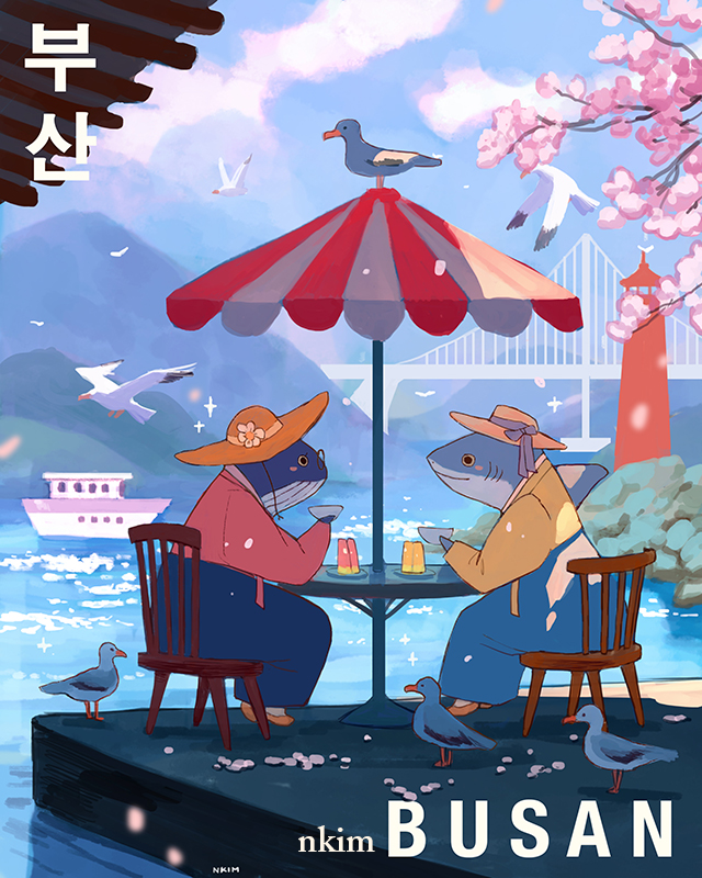 「Busan featuring Magical Whale and Shark 」|N*Kimのイラスト