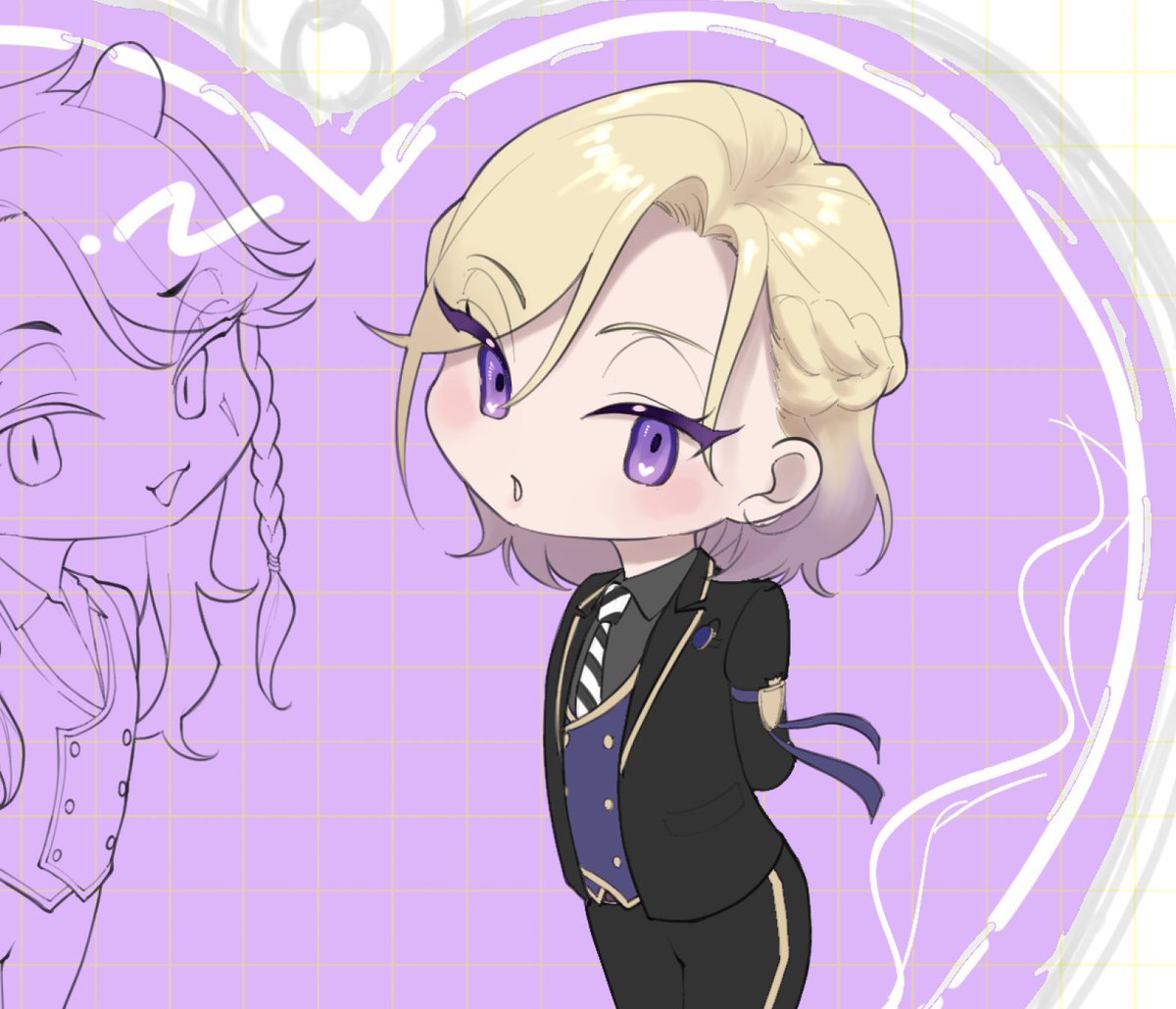 blonde hair chibi purple eyes braid 1boy male focus necktie  illustration images