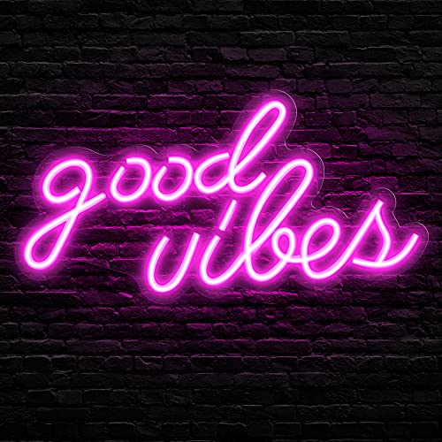 Olekki Pink Good Vibes Neon Sign - Neon Lights for Bedroom, LED Neon Signs for Wall Decor (16.1 x 8.3 inch) - amazon.com/dp/B094145J9B?… #shoplocal #offensivegifts #gaggifts #giftsforher