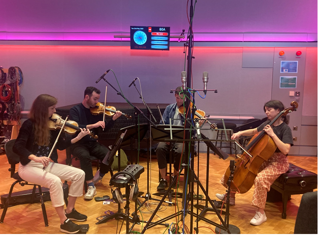 We've got @SolemQuartet in our studio today. They'll be giving us a sneak preview of a new work and @AliceZawadzki might even be popping by to perform a song with them...