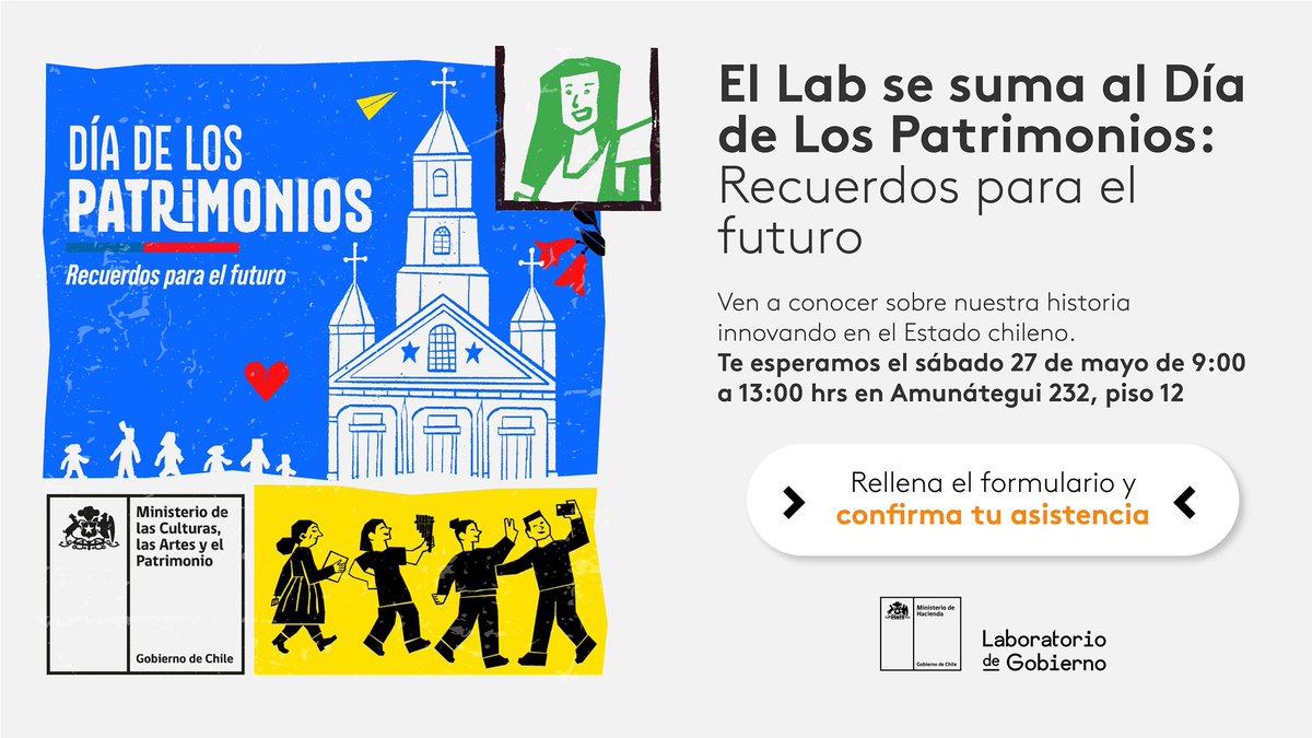 Por primera vez nos unimos al #diadelospatrimonios 👋🏼 Si quieres visitar el Lab y conocer más sobre su historia y lo que hacemos, inscríbete en este formulario ➡️ labgobcl.typeform.com/to/jfQBBAHy
