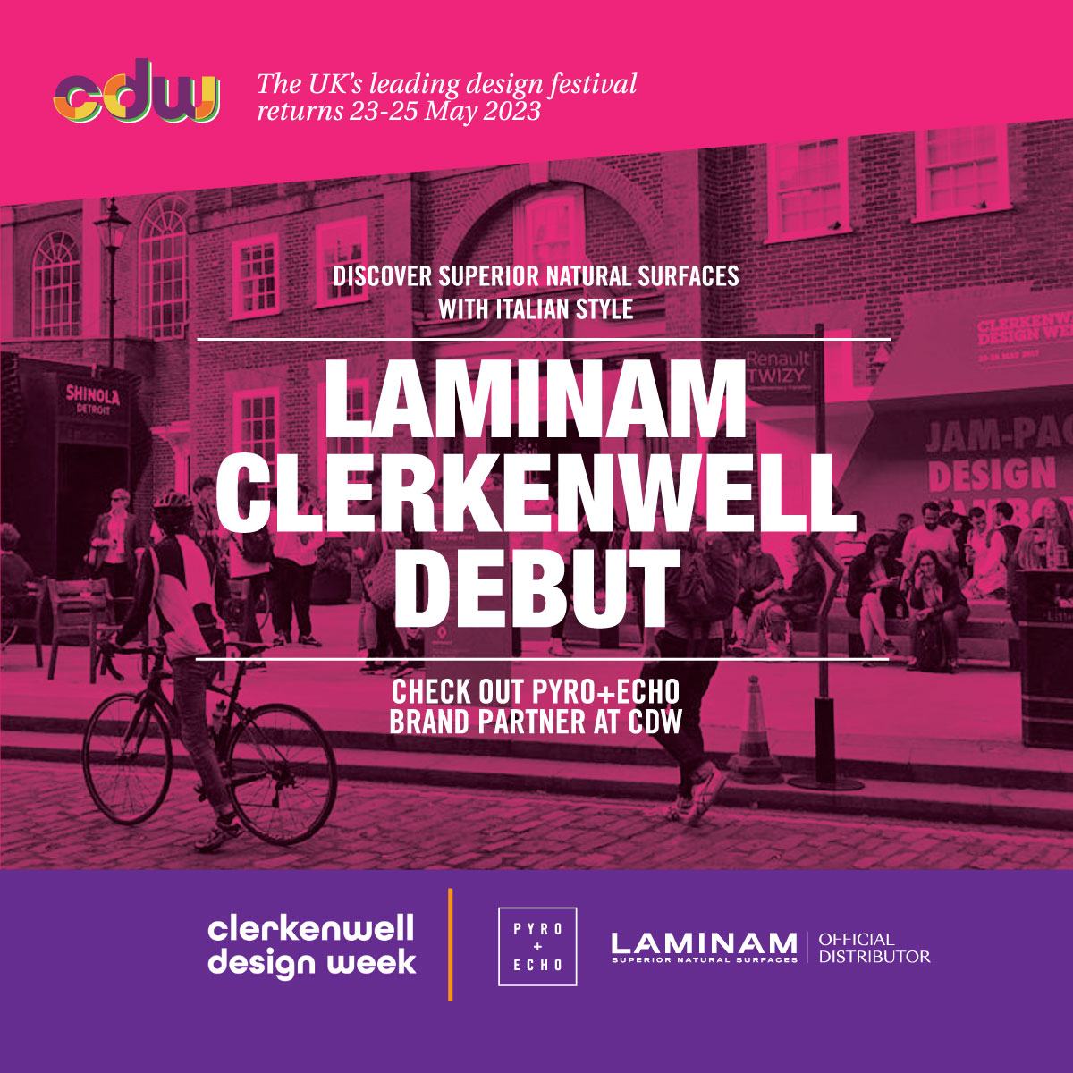 Check out our brand partner Laminam at Clerkenwell Design Week 🌆!

A global leader in the design and production of large-sized surfaces, Laminam, is to make its debut at Clerkenwell Design Week, 23-25 May 2023.

#architects #specifiers #tilingcontractors #clerkenwell #cdw23