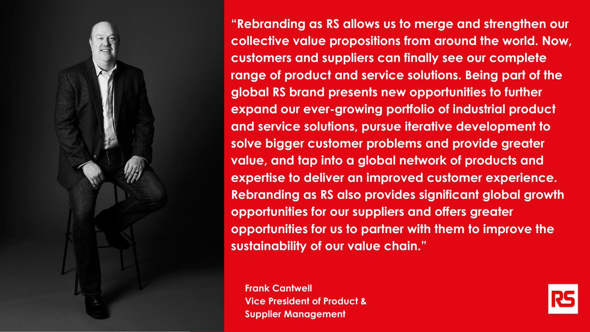 RSOnlineAmerica's tweet image. We caught up with Frank Cantwell, Vice President of Product &amp;amp; Supplier Management, to discuss how the rebranding will grow our portfolio. 

#WeAreRS