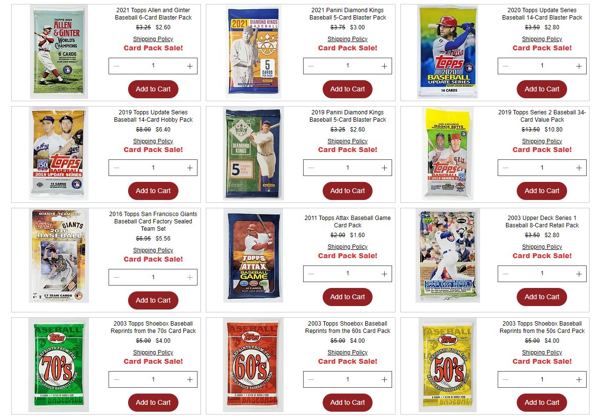 on Twitter most card packs at 20 off! No