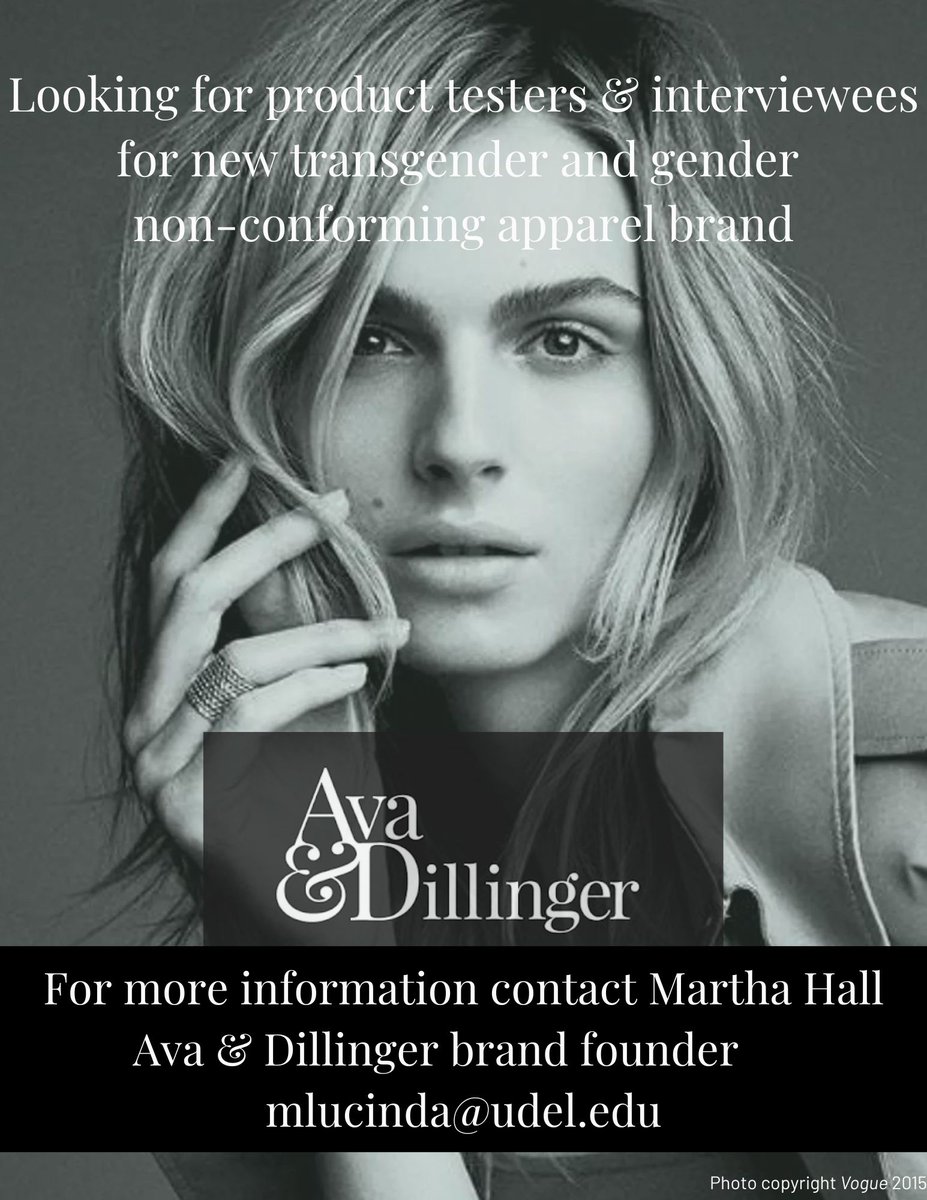 The DC Center (@thedccenter) on Twitter photo Are you transgender or Gender Non-Conforming and interested in trying Ava Dillinger is looking to connect with the community for product testing, feedback and potential hiring for the company.
If you're interested please contact mlucinda@udel.edu Are you transgender or Gender Non-Conforming and interested in trying Ava Dillinger is looking to connect with the community for product testing, feedback and potential hiring for the company.
If you're interested please contact mlucinda@udel.edu
