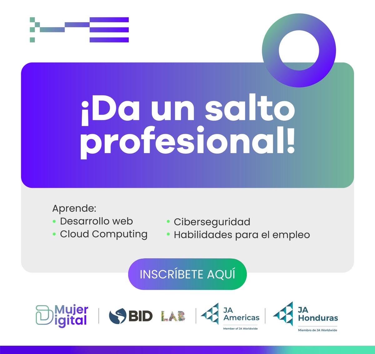 HondurasJA's tweet photo. Mujer Digital es tu oportunidad para fortalecer tu carrera profesional, no pierdas más tiempo, capacítate  de forma totalmente remota .

Cambia tu futuro profesional .

Inscríbete ahora mismo entrando al enlace https://t.co/V5U3hQSWbv https://t.co/TU0fqqBEMc