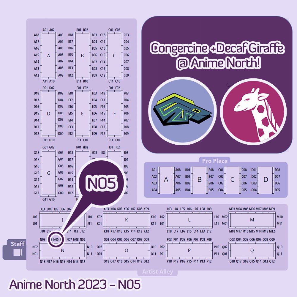 congercine's tweet photo. Me and @decaf_giraffe are tabling at @anime_north ! Find us in the #AnimeNorth2023 artists alley, table n05. Heres a lil peek at the new things im bringing. All of my previous merch will also be available! https://t.co/m5RL0TWU8n