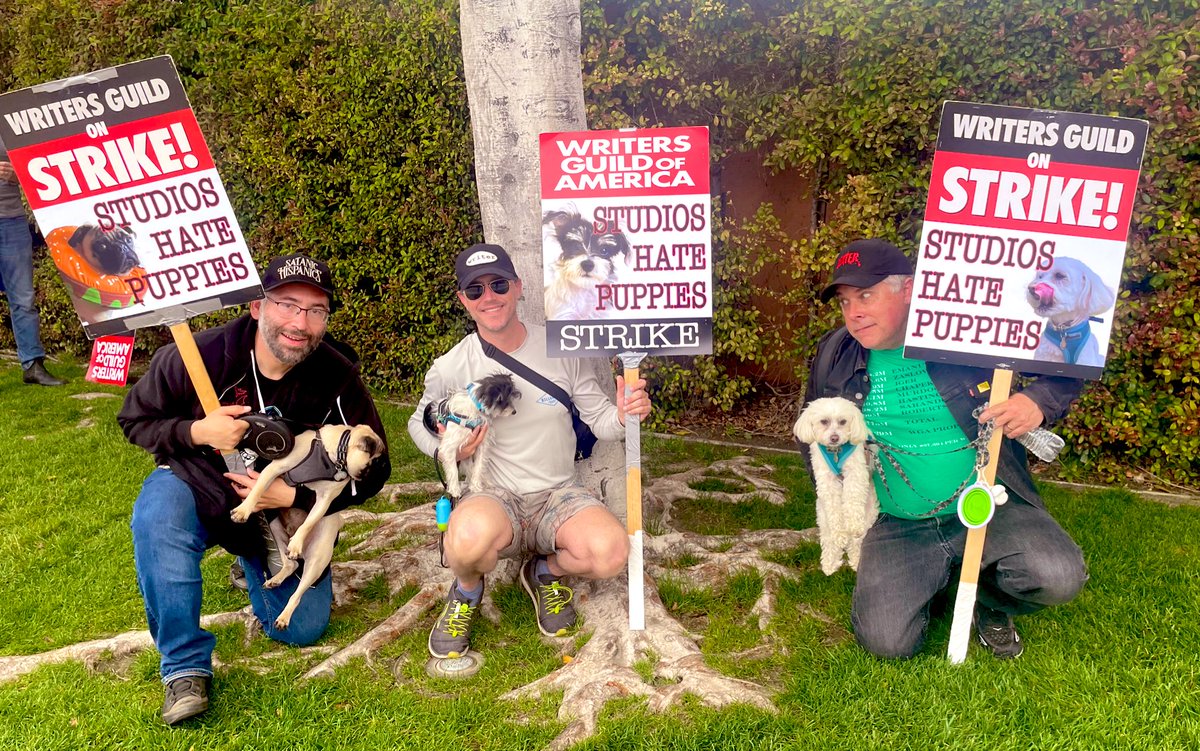 jscottamy's tweet photo. Picketed with the pups today. #StrikeDogs https://t.co/dVxHz1p6q8