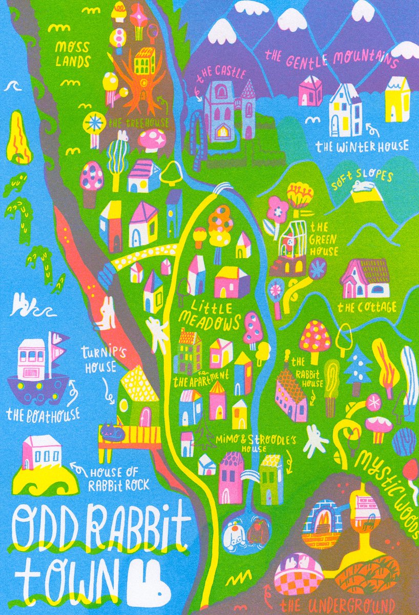 oddrabid's tweet image. 🍄 riso map of odd rabbit town !🌷