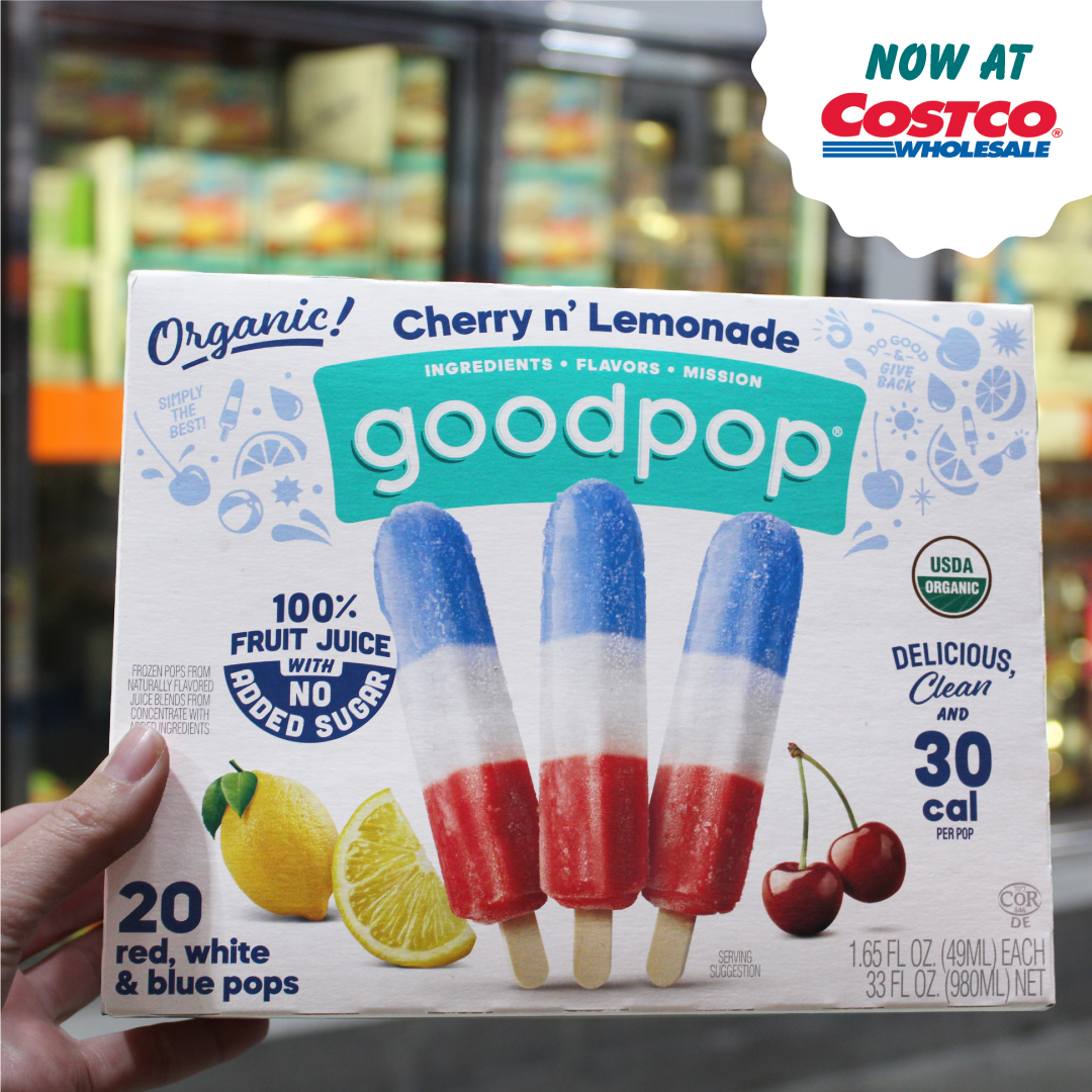 GoodPop's tweet image. No added sugar — now that's the bomb. 😉 Find our 20pk Cherry n' Lemonade at Costco now and through the summer! ☀️
.
#goodpops #bombpop #cleaneats #popsicle #nongmo #noaddedsugar #nosugaradded #redwhiteandbluepop #popsicles #cleantreats #lowcalorie #costco #costcofinds