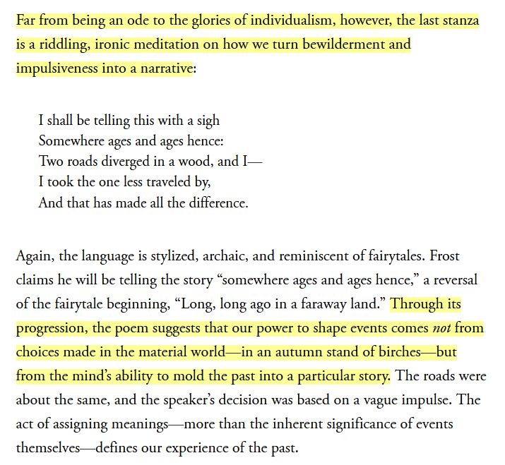 DrYohanJohn's tweet image. &quot;Through its progression, the poem suggests that our power to shape events comes not from choices made in the material world—in an autumn stand of  birches—but from the mind’s ability to mold the past into a particular story.&quot;

poetryfoundation.org/articles/89511…