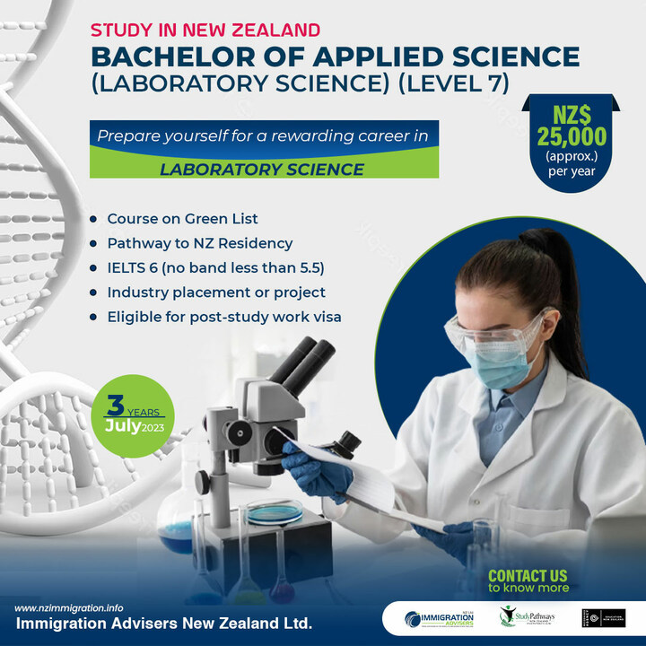 👩‍🔬 Pursue a career in clinical laboratory
🎯 Quick pathway to #NZ #Residence
👉 Contact us - bit.ly/3o9BvW7

#StudyInNZ #StudentVisa #ImmigrationAdvisers #INZ #PSWV #VandanaRai #GreenList #InternationalEducation #Bachelor #AppliedScience #Laboratory #Science #UCOLNZ
