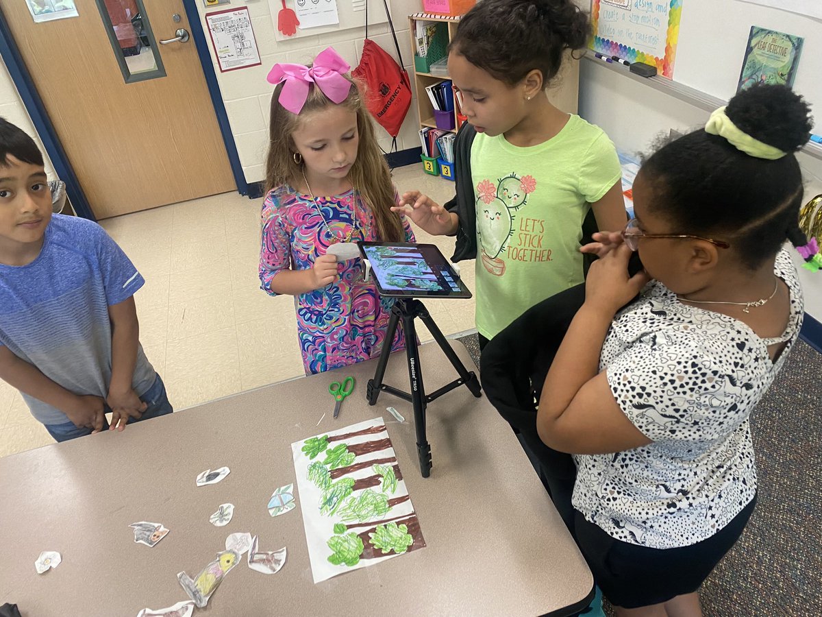 Stephens_STEM's tweet photo. Rainforest stop motion in action! 2nd grade students chose a layer, created animals to put in their layer, and now it’s time to put them into videos! 🦜🦅🌳🦥🐸🐍🐅 @WakelonES https://t.co/UgKmfHuLYx