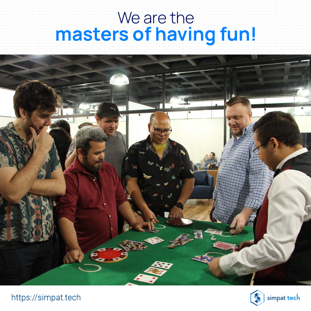 We are the masters of having fun! Who else can do such silly, friendly activities that bring smiles to everyone? Come join in on the joy!

#SimpatTech #innovation #techfuture #techconsulting #SmileTogether #FriendlyFun #FriendAtWork #BenefitsAtWork #ProductivityAtWork