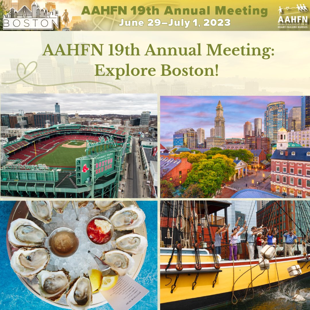 AAHFN's tweet photo. Explore Boston with AAHFN! Visit Fenway Park, throw tea into the harbor at the Historic Boston Tea Party Ship and explore the best spots to shop and eat in the city❤️
https://t.co/RQbCTpICgD
#aahfnam2023 #boston #heartfailurenurse https://t.co/TIXExdfrzH