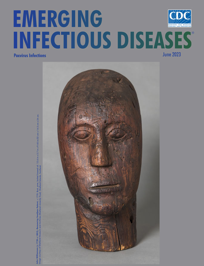 Theme for the June 2023 Emerging Infectious Diseases journal is poxviruses &amp; cover image is a wig-stretching block, thought to be the only surviving work from John Williamson, better known by as “Johnnie Notions.” Learn more: wwwnc.cdc.gov/eid/article/29…