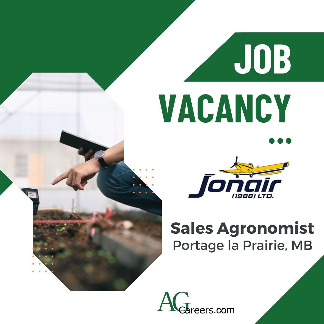 .<a href="/JonairLtd/">Jonair (1988) Ltd.</a> is seeking to #HIRE a Sales Agronomist! 

As a Sales Agronomist, you'll be the driving force behind our mission to elevate crop production for our customers.

Visit #AgCareers to apply: ow.ly/9wrT50Oug8t