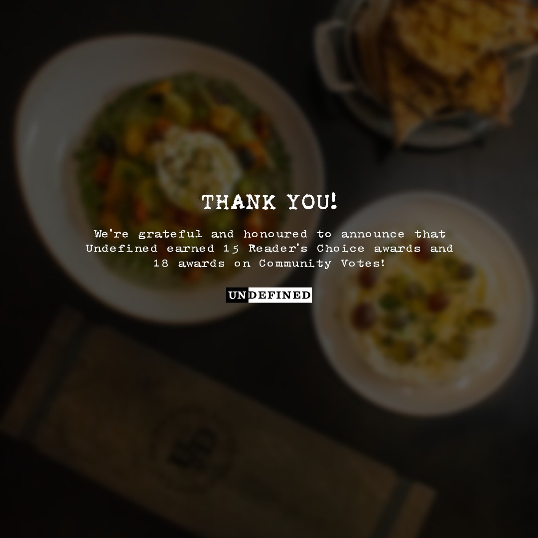 eatundefined's tweet photo. We want to send a huge THANK YOU to everyone who voted for Undefined in the 2023 @HamOntComNews Reader's Choice Awards, & in the Community Votes Hamilton 2023. We are absolutely humbled by the support we have received. We thank you all from the bottom of our hearts!
#EatUndefined https://t.co/vTn4tDCm9N