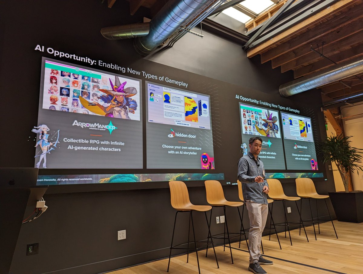 Excited to share @hiddendoorco at the A16Z Generative AI in games event today, and to be an example of the kind of new gaming experience that's possible with this tech!