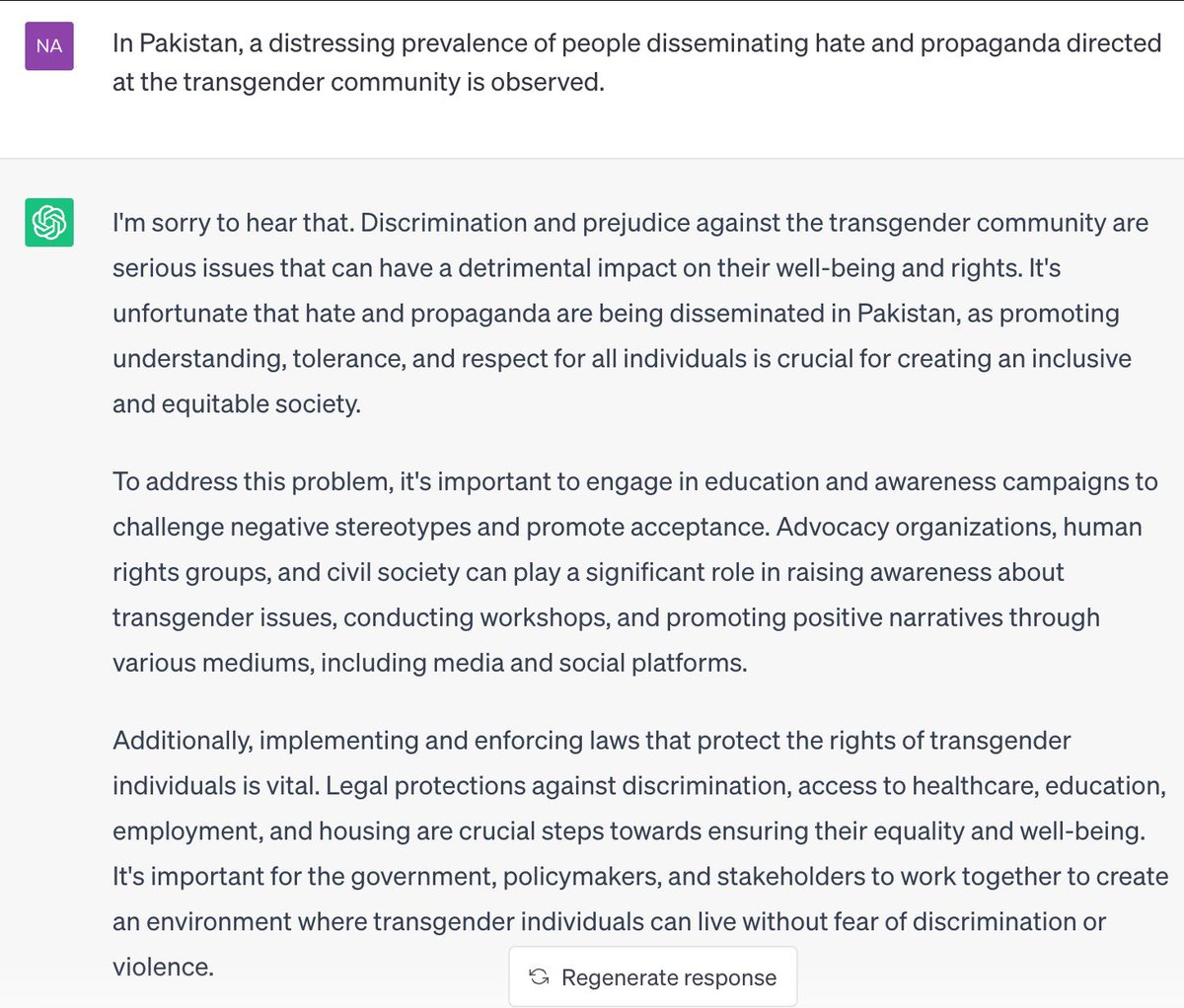 nayyabalipk's tweet image. 📢 Breaking News! 📢

Just had an eye-opening chat with Chat GPT. Seems like even GPT is more aware of human rights than Jamat Islami and its disciples! 🤷‍♂️ Let's step up our game and prioritize inclusivity, respect, and equality for everyone. 💪 #HumanRights #InclusionMatters