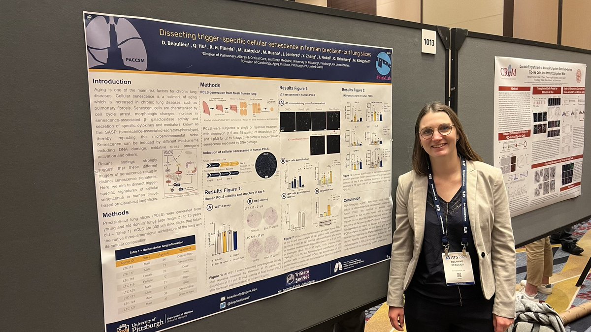 m_konigshoff's tweet image. Proud and happy to see #PinkLab Poster Presenters @Qianjiang_Hu @delphinebeauli1 @kassandraallbr1 @leme_as in action at #ATS2023 👏👏#welovescience #lung 🫁