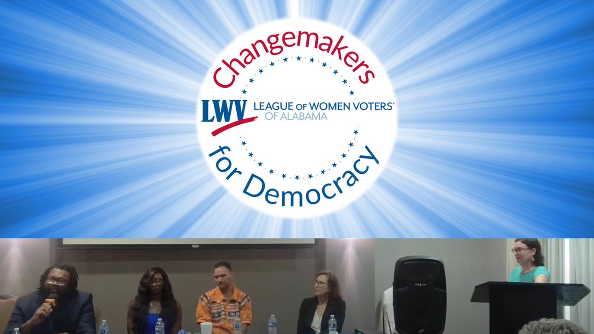 LWVAL's tweet image. Panel discussion "Changemakers for Democracy", Sat., May 20 as part of #LWVAL Convention 2023. Thank you moderator Stephanie Butler and panelists Evan Milligan, Shalela Dowdy, Ramsey Sprague, Carla Crowder! See video youtu.be/k4wLq0gGapg #alpolitics #LWV #MakingDemocracyWork