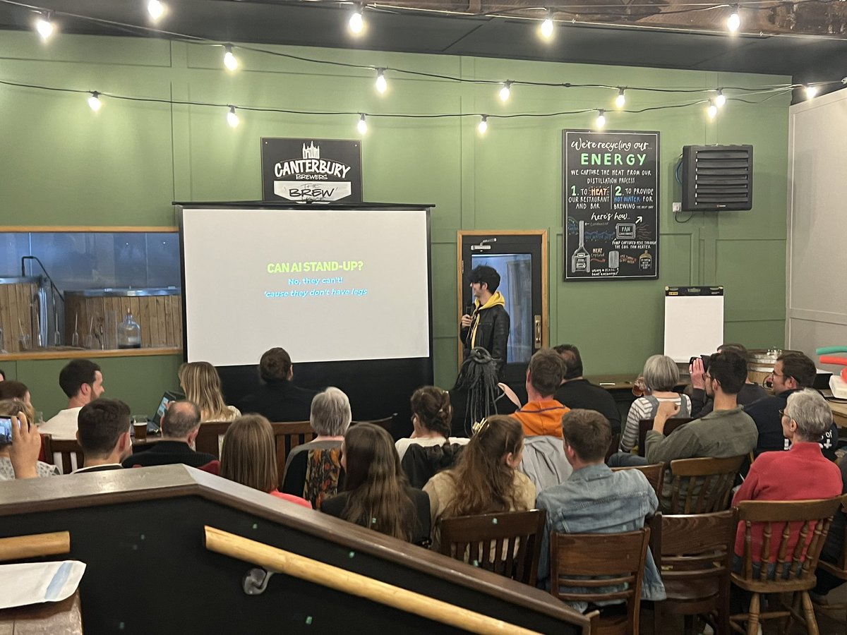 jasonnurse's tweet image. Artificial intelligence 🤖 and comedy 😂..

Best joke(s) of the night so far ! 🤣😂🤣

And can’t post this without mentioning MILDEW! Well done ChatGPT!! 💦🤖

Great talk @tpargetergrey 

#Pint23 #Kent #AI #ChatGPT #comedy #jokes